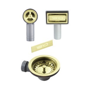 90mm Gold-Brass Waste Kit + Overflow ZEN Kitchen Sink Plug 1.0 Bowl AC-BSW-PACK1-BGB
