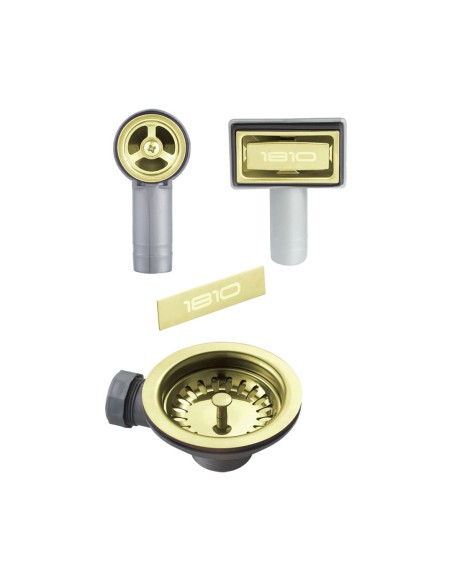 90mm Gold-Brass Waste Kit + Overflow ZEN Kitchen Sink Plug 1.0 Bowl AC-BSW-PACK1-BGB