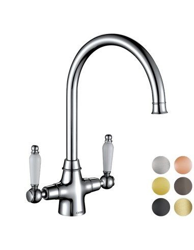 Rodez Twin-Lever Kitchen Tap Chrome White & Black handles 1810 Company ROD/01/CH