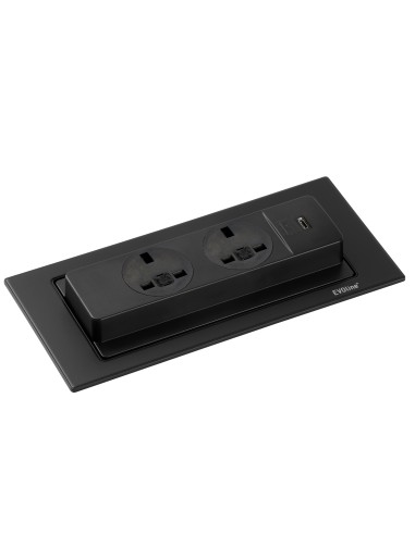 EVOline Backflip Black Matt Steel Kitchen UK Sockets C USB Charger 1592 7102 0000