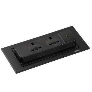 EVOline Backflip Black Glass Matt Kitchen UK Sockets C type USB Charger 1592 7102 0000 2