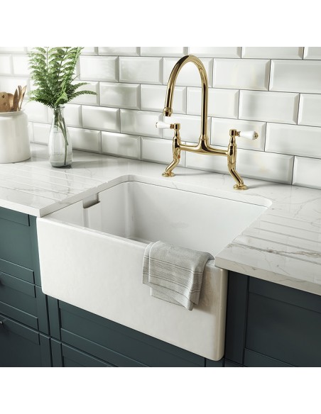 600mm Rangemaster Farmhouse Belfast Kitchen Sink Ceramic Weir Overflow CFBL595WH