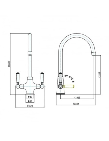 Rangemaster Aquaclassic Kitchen Tap Antique Brass White Dual Lever TAQCLASSDLAB/WH