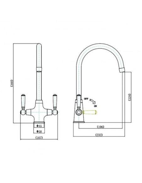 Rangemaster Aquaclassic Kitchen Tap Antique Brass White Dual Lever TAQCLASSDLAB/WH