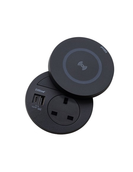 EVOline Circle80 DisQ Socket Double USB A+C Wireless Magnetic Charge 1592 7301 6701