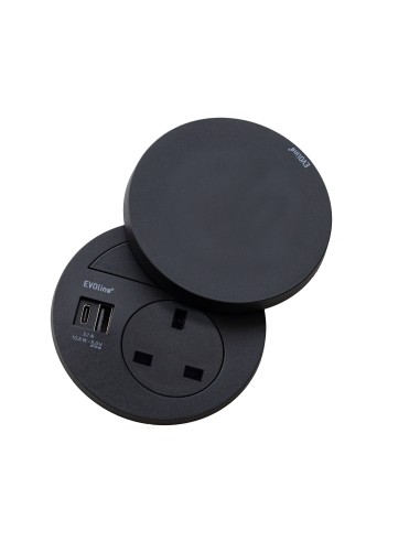EVOline Circle80 Hide USB Charger Type A+C Worktop UK Socket Double 1592 7301 6501