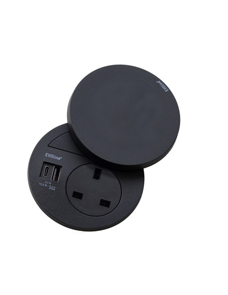 EVOline Circle80 Hide USB Charger Type A+C Worktop UK Socket Double 1592 7301 6501
