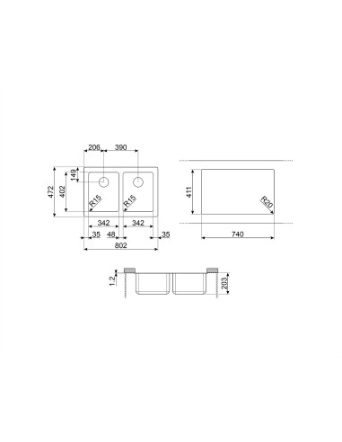 Smeg Mira 2.0 Bowl Undermount Kitchen Sink VSTR3434