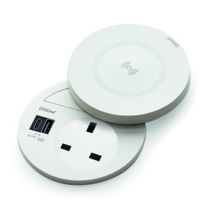 EVOline Circle80 DisQ Worktop UK Socket Double USB Charger White Type A+C 1592 7301 6801 2