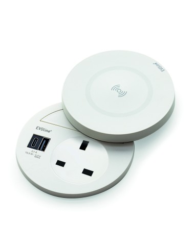 EVOline Circle80 DisQ Worktop UK Socket Double USB Charger White Type A+C 1592 7301 6801