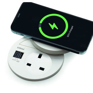 EVOline Circle80 DisQ Worktop UK Socket Double USB Charger White Type A+C 1592 7301 6801