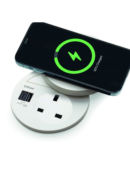 EVOline Circle80 DisQ Worktop UK Socket Double USB Charger White Type A+C 1592 7301 6801