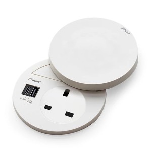 EVOline Circle80 Hide USB Charger Type A+C Worktop UK Socket Double 1592 7301 6601