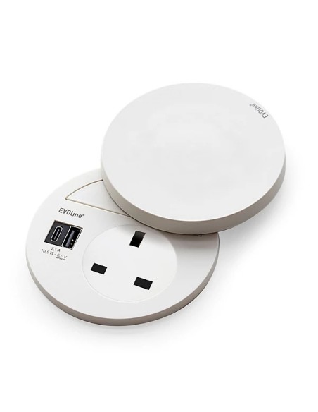 EVOline Circle80 Hide USB Charger Type A+C Worktop UK Socket Double 1592 7301 6601