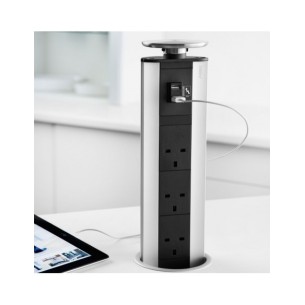 EVOline Pop-Up Sockets USB A+C Charger Worktop X3 UK Plugs Silver Port 1593 1041 5501 2