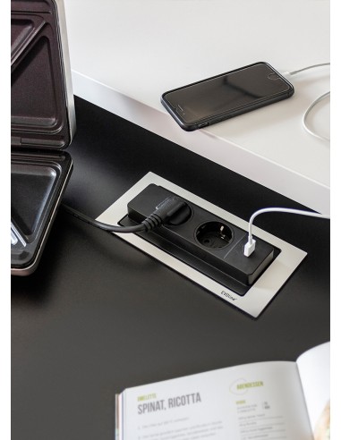EVOline Backflip Worktop Sockets UK & C USB Charger Stainless Steel 1592.7101.9500