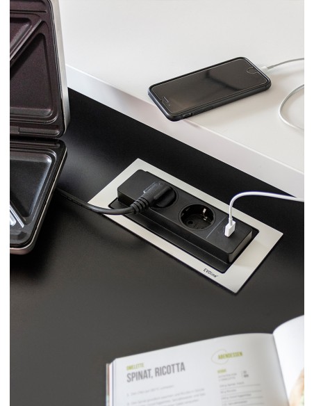 EVOline Backflip Worktop Sockets UK & C USB Charger Stainless Steel 1592.7101.9500