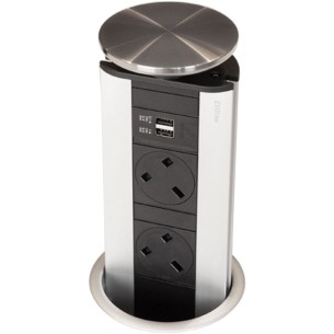 EVOline Pop-Up Sockets USB A+C Charger Stainless Steel Worktop X2 UK 1593 1041 6001 2