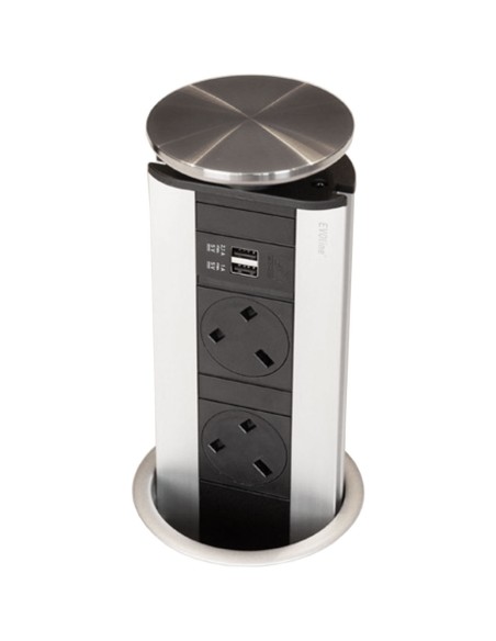 EVOline Pop-Up Sockets USB A+C Charger Stainless Steel Worktop X2 UK 1593 1041 6001