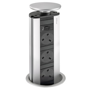 EVOline Pop-Up Sockets USB A+C Charger Worktop X3 UK Plugs Silver Port 1593 1041 5501