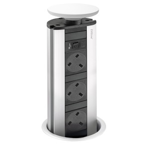EVOline Pop-Up White Sockets Worktop Port X3 UK Plugs X2 USB Chargers 1593 1041 6100