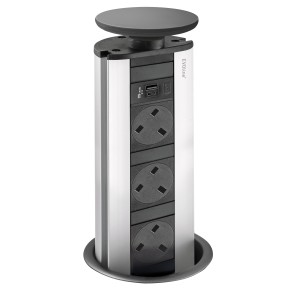 EVOline Pop-Up Worktop Socket X2 USB Chargers & UK Plugs Black Top 1593 1041 5601