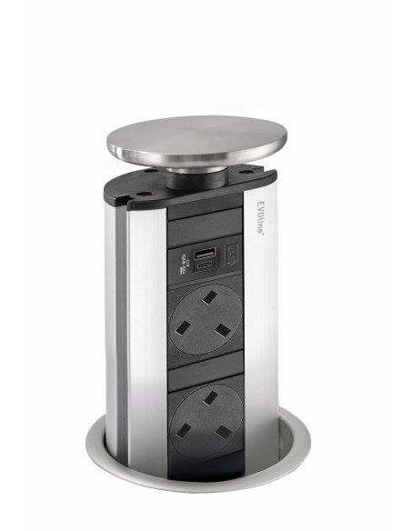 EVOline Pop-Up Sockets USB A+C Charger Stainless Steel Worktop X2 UK 1593 1041 6001