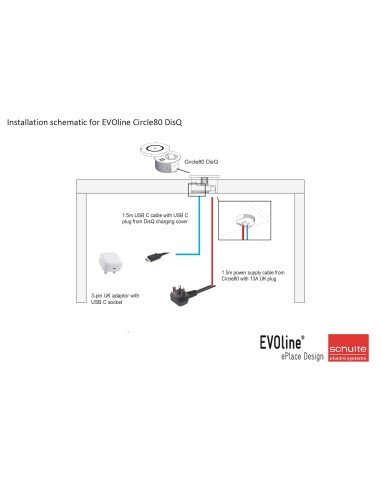 EVOline Circle80 Slide DisQ UK Worktop Socket Wireless USB Charger A+C C80S.Q19423.2