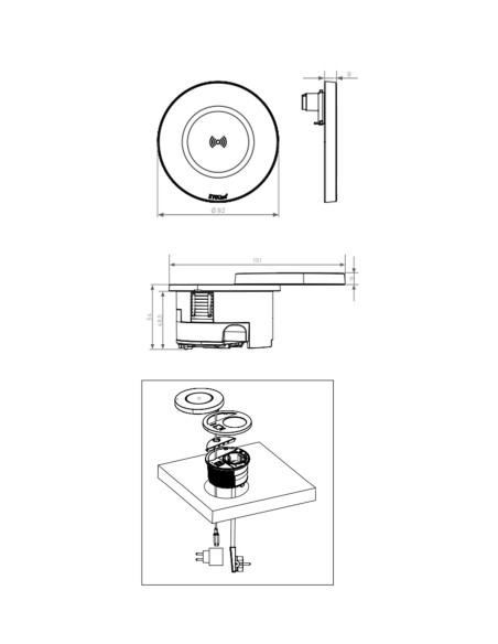EVOline Circle80 DisQ Worktop UK Socket Double USB Charger White Type A+C 1592 7301 6801