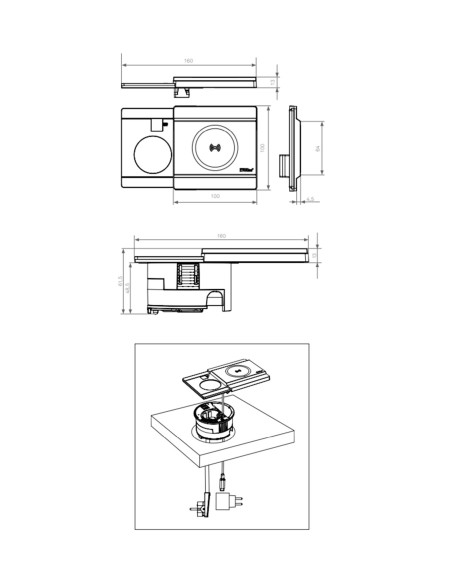 EVOline Circle80 Slide DisQ UK Worktop Socket Wireless USB Charger A+C C80S.Q19423.1