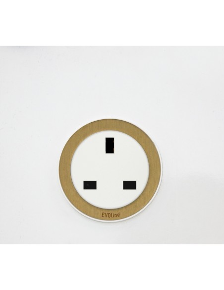 EVOline One Socket Brass & White Round Single Desk / Panel Power ONE.Q18463.1