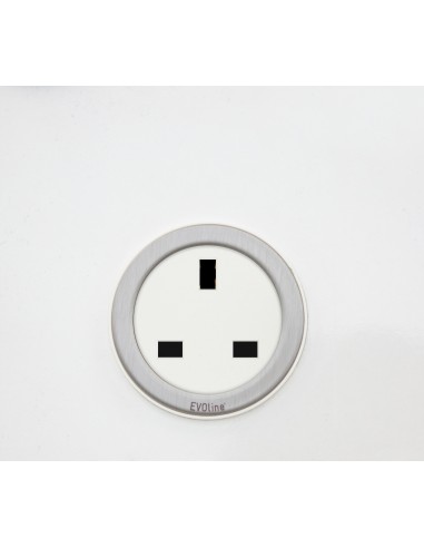 EVOline One Socket White & Stainless Round Single Desk / Panel Power 1592 8000 0100