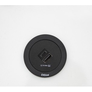 EVOline One Double USB Black Round Office Desk Charger A+C Space-Save ONE.Q17304.1