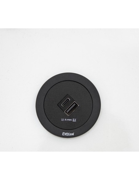 EVOline One Double USB Black Round Office Desk Charger A+C Space-Save ONE.Q17304.1