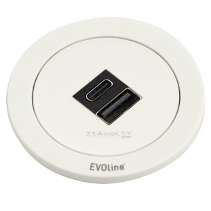 EVOline One Double USB Round White Desk A+C Charger Space-Saving ONE.Q17305.1