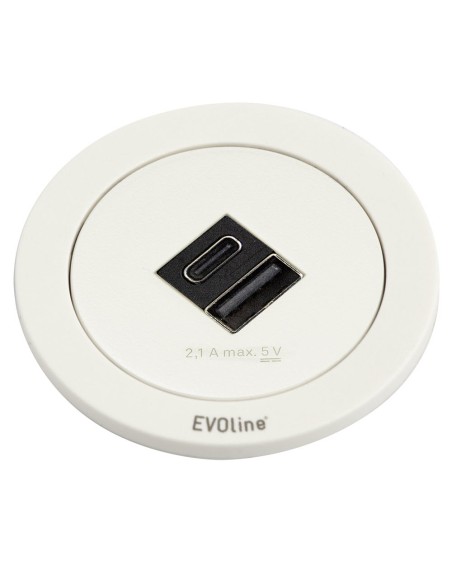 EVOline One Double USB Round White Desk A+C Charger Space-Saving ONE.Q17305.1