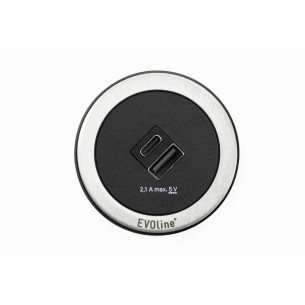 EVOline One Double USB Black & Stainless A+C Round Desk Charger  ONE.Q17306.1