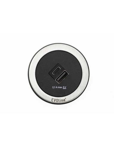 EVOline One Double USB Black & Stainless A+C Round Desk Charger  ONE.Q17306.1