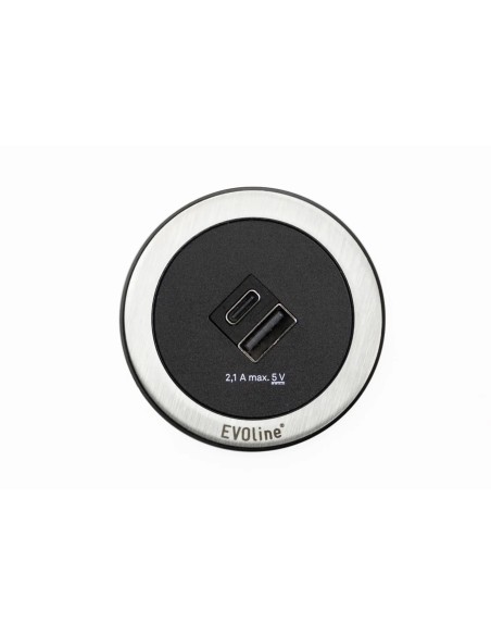 EVOline One Double USB Black & Stainless A+C Round Desk Charger  ONE.Q17306.1