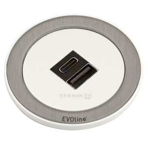 EVOline One Double USB White & Stainless Round A+C Desk Charger  ONE.Q12857.4