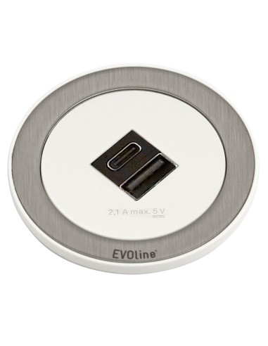EVOline One Double USB White & Stainless Round A+C Desk Charger  ONE.Q12857.4