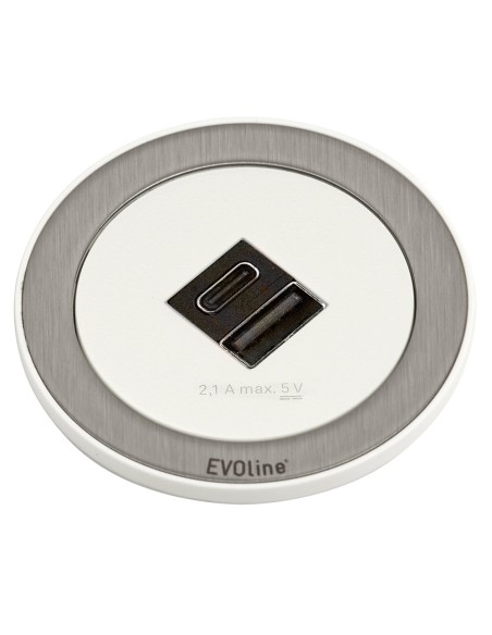 EVOline One Double USB White & Stainless Round A+C Desk Charger  ONE.Q12857.4
