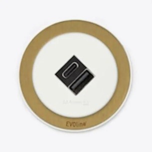 EVOline One Double USB White & Brass Effect Round A+C Desk Charger  ONE.Q18465.1
