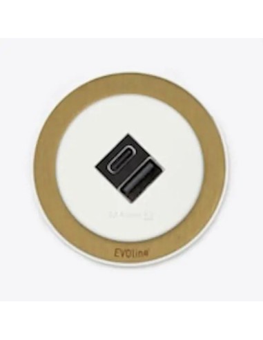 EVOline One Double USB White & Brass Effect Round A+C Desk Charger  ONE.Q18465.1