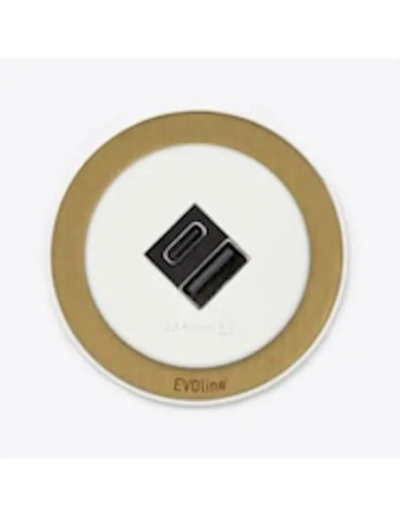 EVOline One Double USB White & Brass Effect Round A+C Desk Charger  ONE.Q18465.1