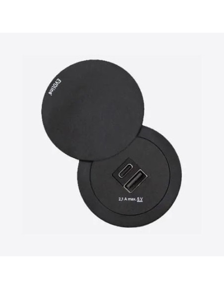 EVOline One Double USB Swivel Lid Black A+C Desk Charge Space-Saving ONE.Q18466.1