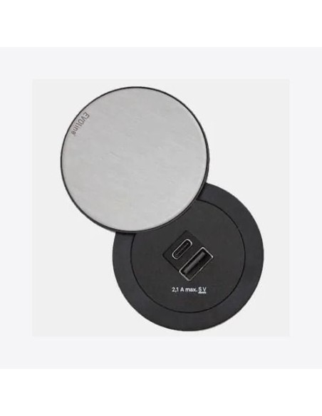 EVOline One Double USB Swivel Lid Black & Stainless A+C Desk Charge ONE.Q18468.1