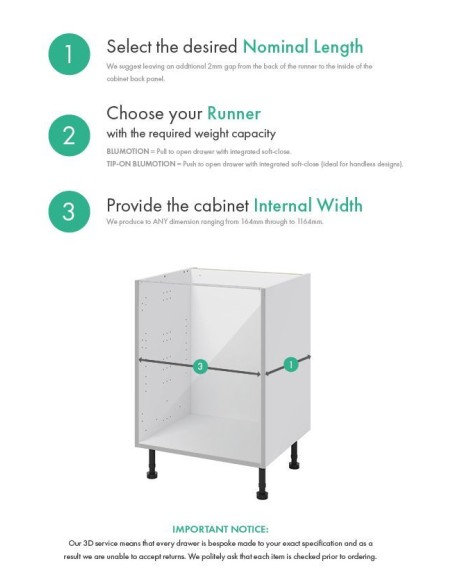 Blum Merivobox Internal Drawer 450mm Depth "M" Height 300-1200mm 40Kg