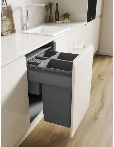 600mm ECO-Top Waste Bin Blum Merivobox Door-Fix 80L Quad Tubs 40Kg 5060.4080+MGG
