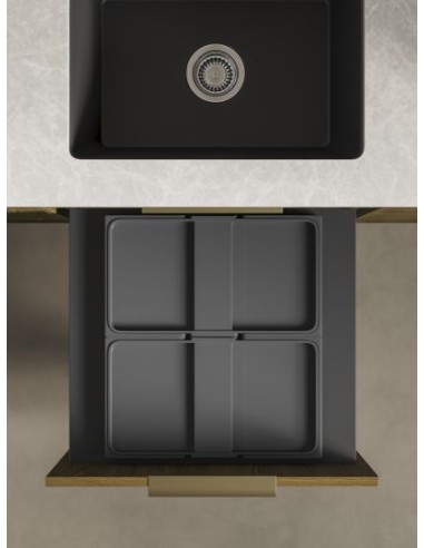 600mm ECO-Sink Waste Bin Blum Legrabox Door Fixed Double 50L Black 5060.2050+AMC